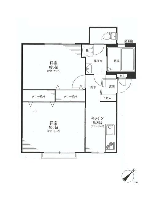 Floor plan. 2K, Price 12.8 million yen, Occupied area 39.27 sq m