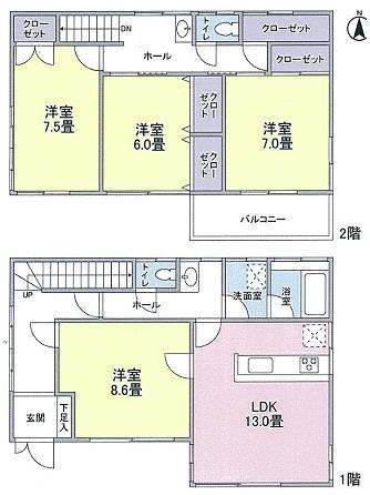 Floor plan. 22,800,000 yen, 4LDK, Land area 93.4 sq m , Building area 109.92 sq m