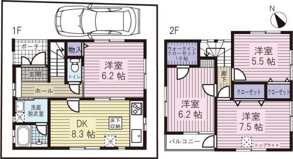 Floor plan. 39,800,000 yen, 3DK, Land area 73.09 sq m , Building area 79.69 sq m