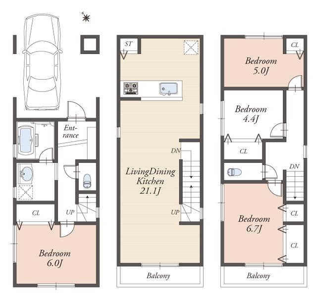 Floor plan. (A, B compartment), Price 52,300,000 yen, 4LDK, Land area 53.36 sq m , Building area 100.3 sq m