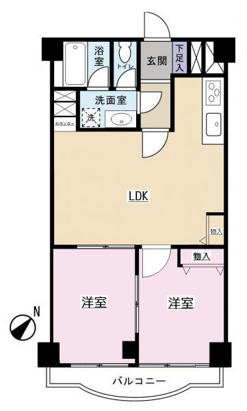 Floor plan. 2LDK, Price 22,800,000 yen, Occupied area 53.46 sq m , Balcony area 5.54 sq m