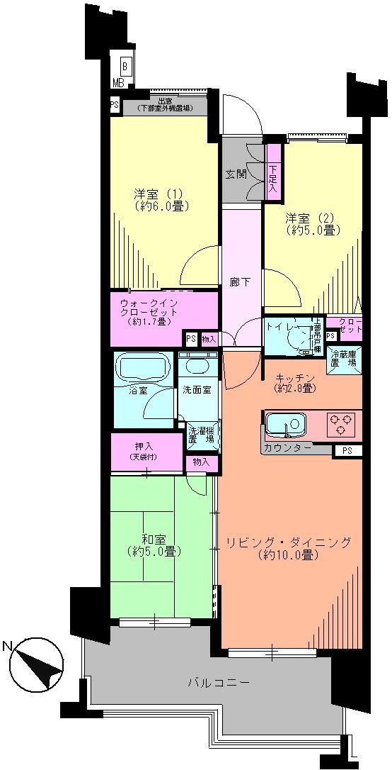 Floor plan. 3LDK, Price 34 million yen, Occupied area 65.34 sq m , Balcony area 11.4 sq m Floor
