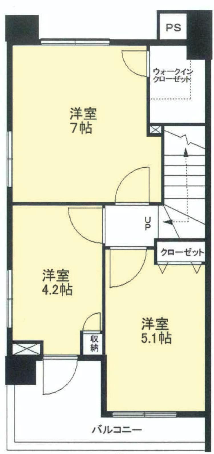 Floor plan. 3LDK, Price 37,300,000 yen, Occupied area 70.06 sq m , Balcony area 10.11 sq m top floor maisonette part. Is living space three-chamber of the layout.
