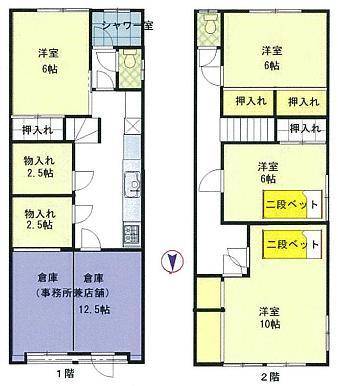 Floor plan. 14.8 million yen, 4DK + S (storeroom), Land area 65 sq m , Building area 108.98 sq m