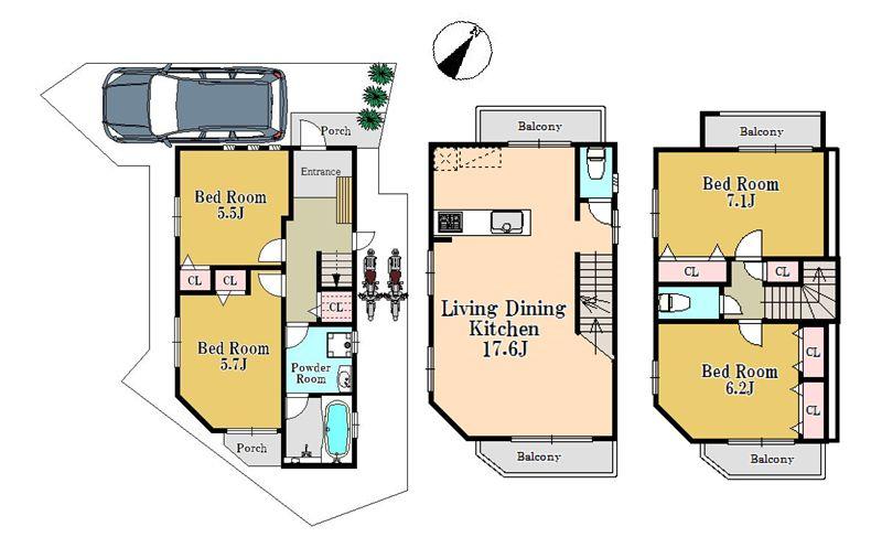 Floor plan. 55,800,000 yen, 4LDK, Land area 73.59 sq m , Building area 98.48 sq m