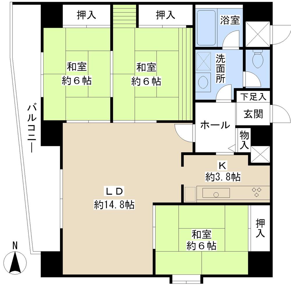 Floor plan. 3LDK, Price 44,800,000 yen, Occupied area 87.91 sq m , Balcony area 11.24 sq m