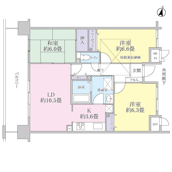 Floor plan. 3LDK, Price 36,800,000 yen, Occupied area 72.45 sq m , Balcony area 14.72 sq m