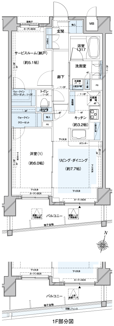 Floor: 1LDK + S (storeroom) + 2WIC, occupied area: 54.59 sq m