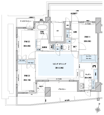 Floor: 3LDK + WIC, the occupied area: 72.86 sq m