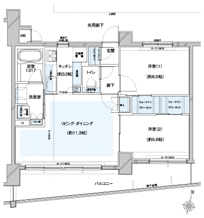Floor: 2LDK + 2WIC + SIC, the occupied area: 57.77 sq m