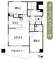 Floor: 2LDK + WIC, the occupied area: 55.57 sq m