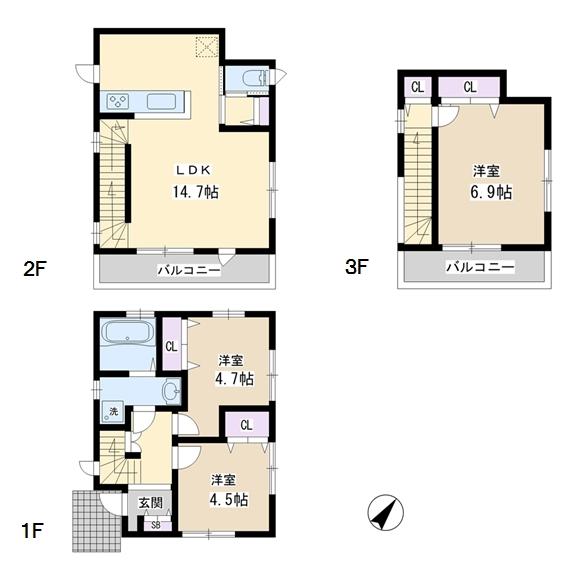 Floor plan. 37,800,000 yen, 3LDK, Land area 57.7 sq m , Building area 78.08 sq m