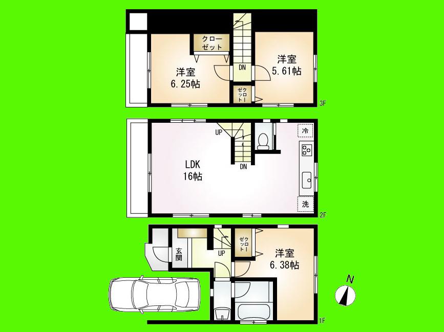 Floor plan. (A Building), Price 37,800,000 yen, 3LDK, Land area 49.38 sq m , Building area 84.43 sq m