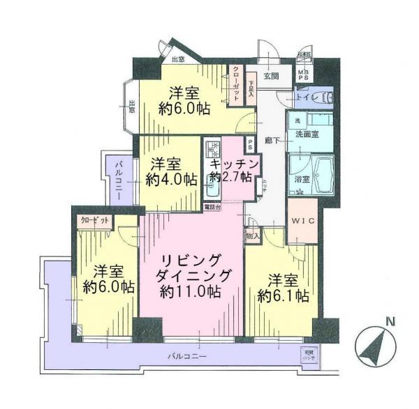 Floor plan. 4LDK, Price 32,900,000 yen, Occupied area 79.31 sq m , Balcony area 15.9 sq m ◎ balcony facing south ☆ Day shift management