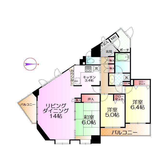 Floor plan. 3LDK, Price 31,900,000 yen, Occupied area 77.72 sq m , Balcony area 5.71 sq m