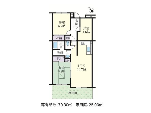 Floor plan. 3LDK, Price 11.3 million yen, Footprint 70.3 sq m Green Town Kiyodo 24 Building Floor