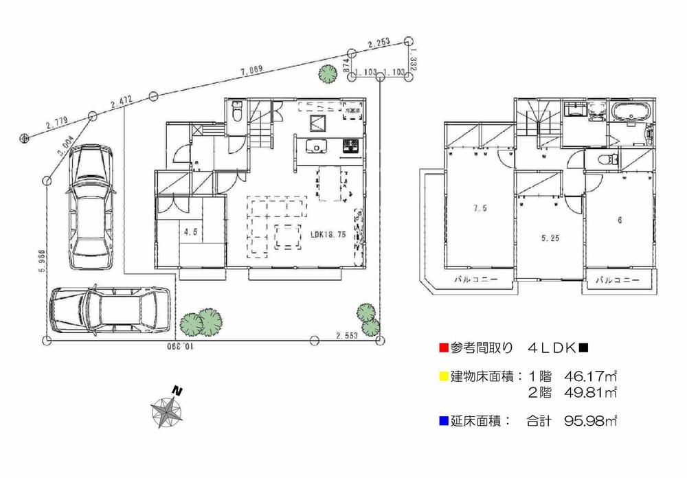Building plan example (floor plan). Building plan example (No. 3 locations) Building area 95.98 sq m