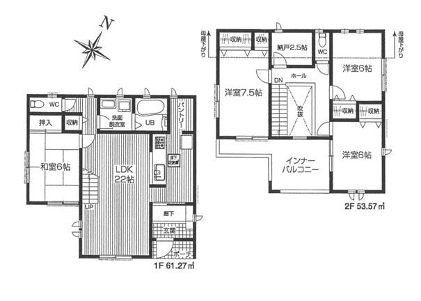 Floor plan. (1 Building), Price 34,800,000 yen, 4LDK+S, Land area 120.89 sq m , Building area 114.84 sq m