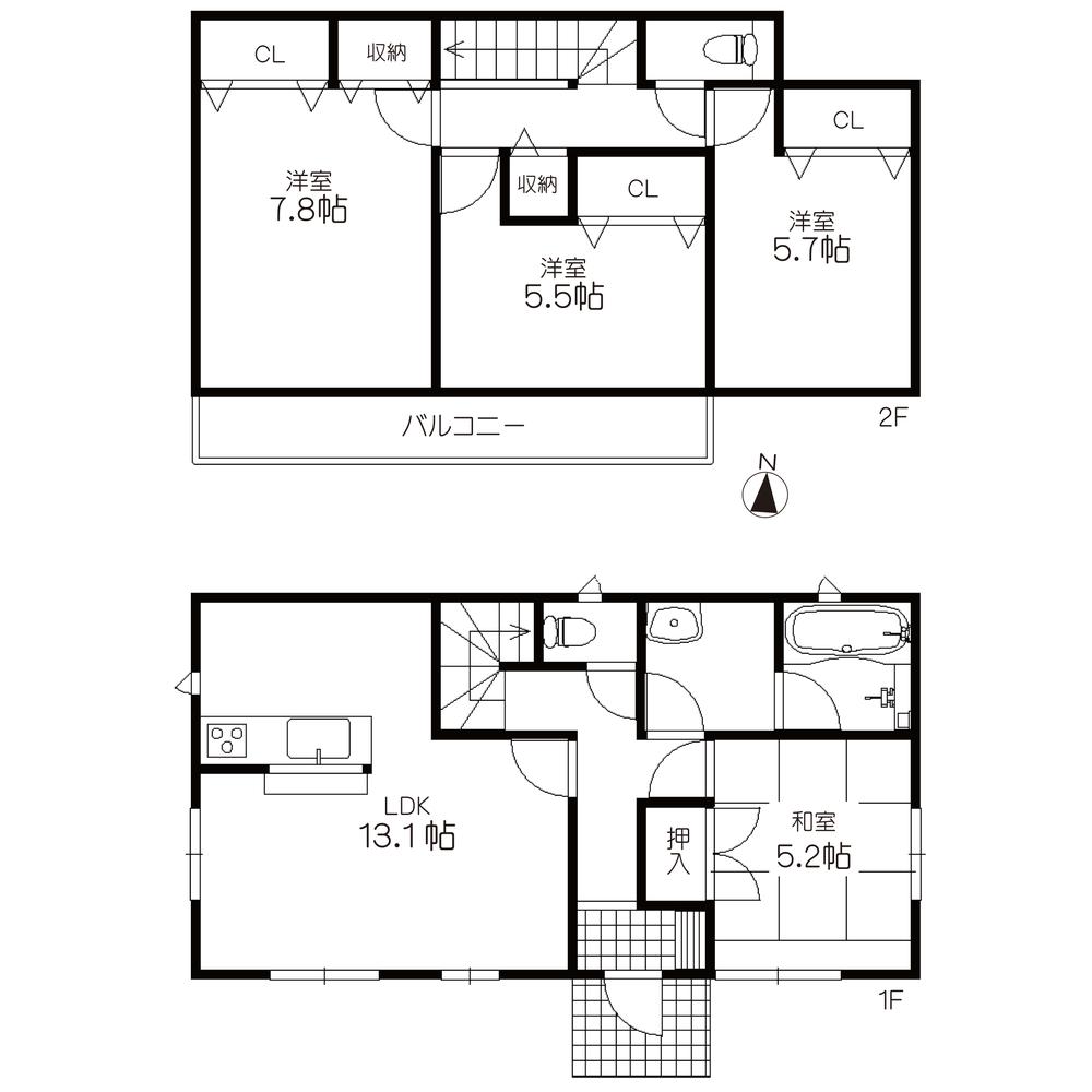 Floor plan. (Building 2), Price 27,800,000 yen, 4LDK, Land area 97.78 sq m , Building area 91.12 sq m