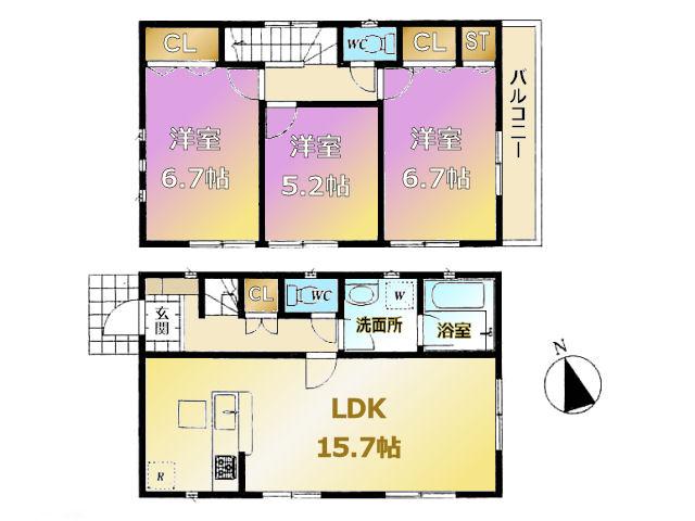 Floor plan. 33,800,000 yen, 3LDK, Land area 105.31 sq m , Building area 79.78 sq m