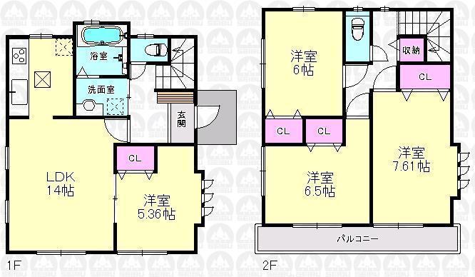 Floor plan. (1 Building), Price 42,800,000 yen, 4LDK, Land area 116.16 sq m , Building area 91.89 sq m