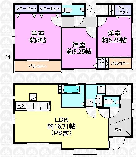 Floor plan. (3 Building), Price 33,300,000 yen, 3LDK, Land area 104.43 sq m , Building area 83.5 sq m