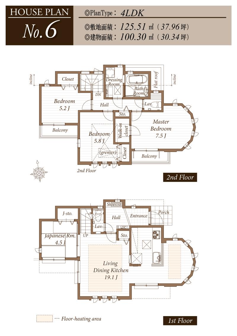 Floor plan. (6 Building), Price 43,970,000 yen, 4LDK, Land area 125.51 sq m , Building area 100.31 sq m
