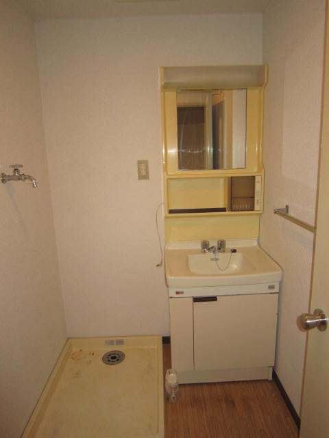 Washroom. Independent sink and washing machine inside the room