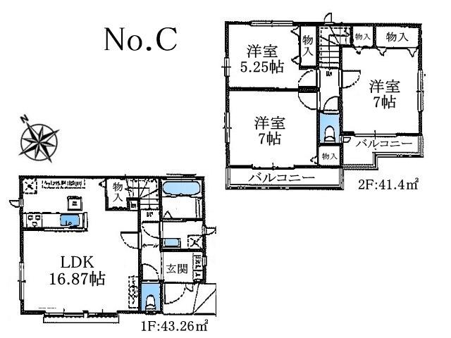 Floor plan. (C), Price 43,500,000 yen, 3LDK, Land area 110.02 sq m , Building area 84.66 sq m