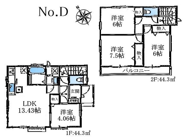 Floor plan. (D), Price 44,800,000 yen, 4LDK, Land area 111.75 sq m , Building area 88.6 sq m