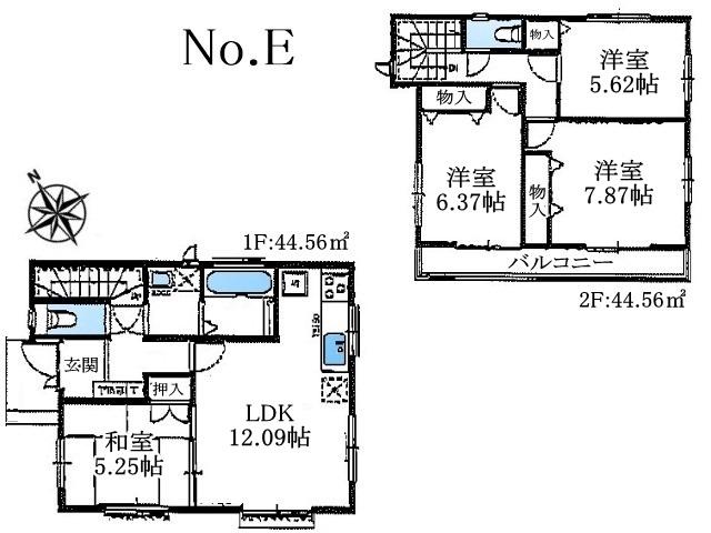 Floor plan. (E), Price 44,800,000 yen, 4LDK, Land area 111.74 sq m , Building area 89.12 sq m