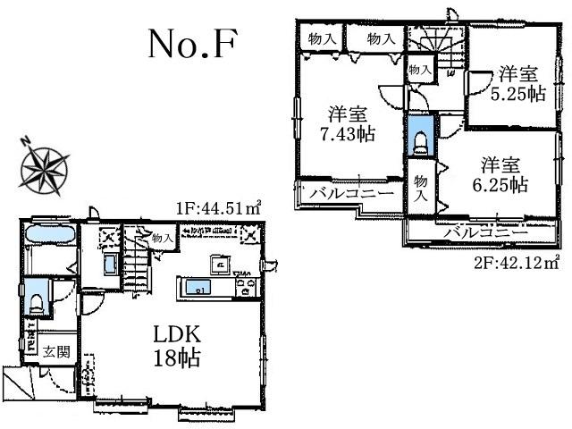 Floor plan. (F), Price 43,800,000 yen, 3LDK, Land area 111.5 sq m , Building area 86.63 sq m