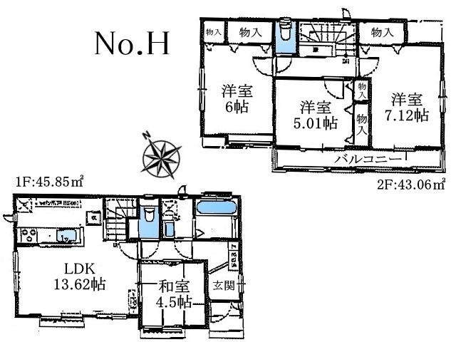 Floor plan. (H), Price 39,800,000 yen, 4LDK, Land area 118.63 sq m , Building area 88.91 sq m