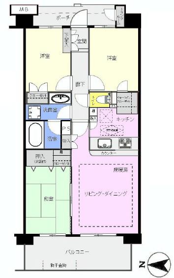 Floor plan. 3LDK, Price 34,800,000 yen, Occupied area 71.79 sq m , Balcony area 11.6 sq m