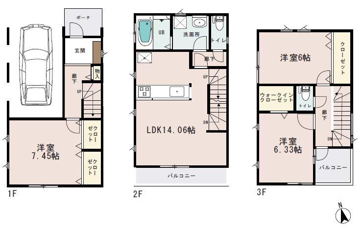 Floor plan. (4 Building), Price 33 million yen, 3LDK+S, Land area 61.24 sq m , Building area 104.14 sq m