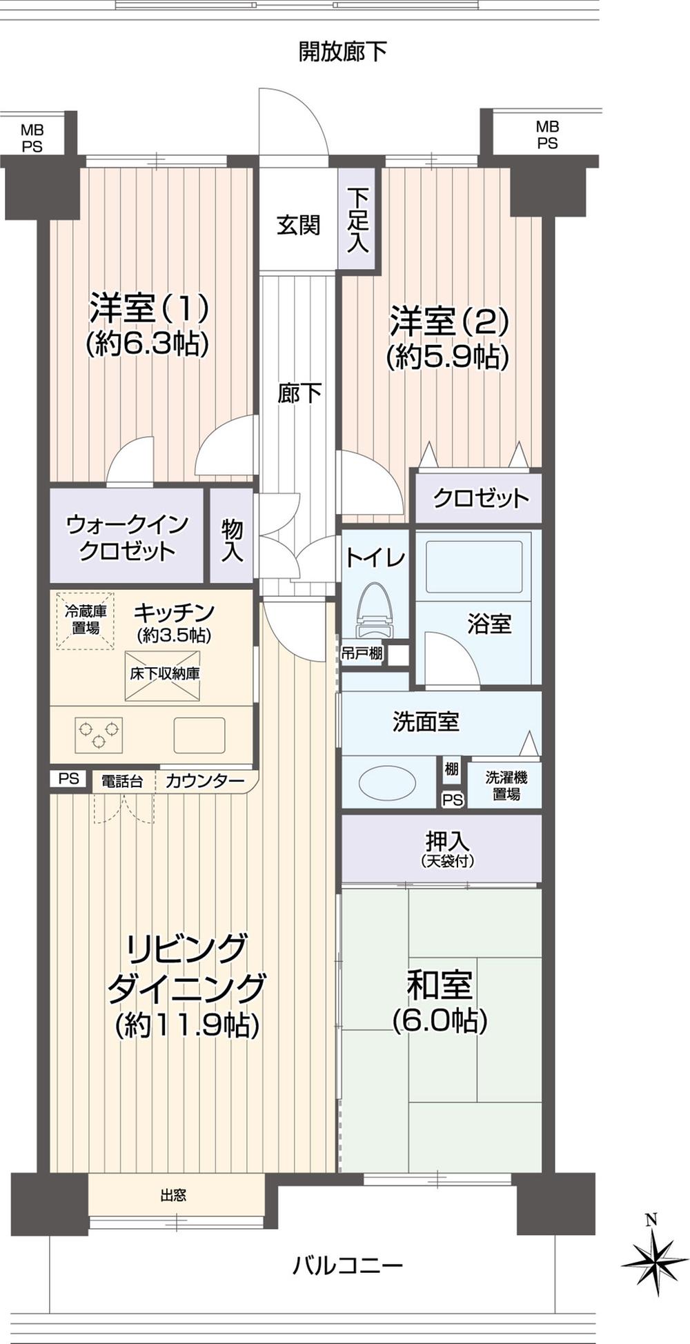 Floor plan. 3LDK, Price 24,800,000 yen, Footprint 77.5 sq m , Balcony area 11.16 sq m