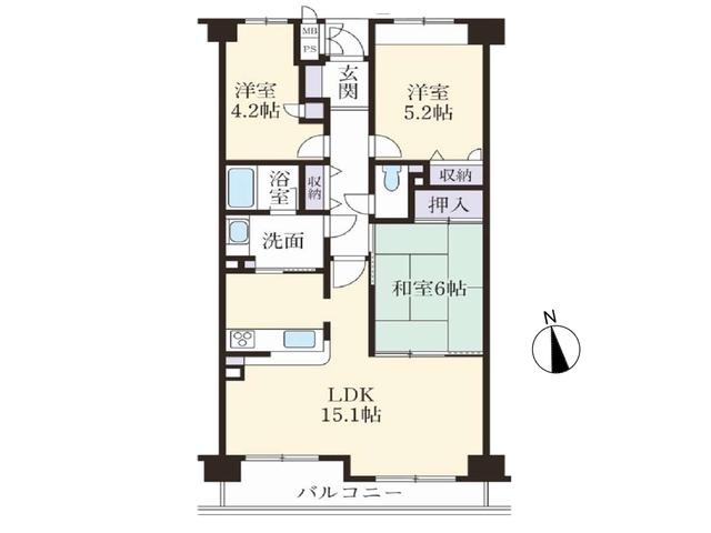 Floor plan. 3LDK, Price 19,800,000 yen, Footprint 67.6 sq m , Balcony area 6.67 sq m Famille Xiaoping Ichibankan floor plan