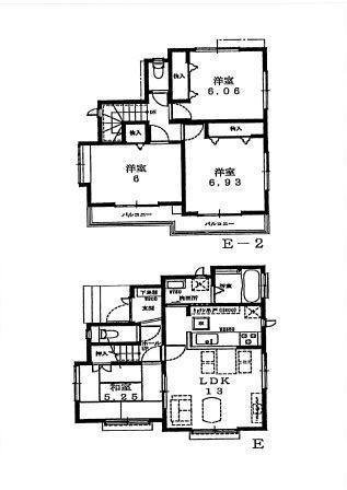 Floor plan. (E Building), Price 37,800,000 yen, 4LDK, Land area 108.65 sq m , Building area 84.67 sq m