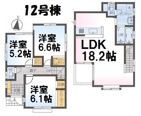 Floor plan. (12 Building), Price 34,800,000 yen, 3LDK, Land area 110.6 sq m , Building area 85.65 sq m