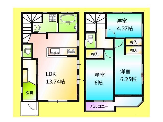 Floor plan. 33,900,000 yen, 3LDK, Land area 85.56 sq m , Building area 76.28 sq m