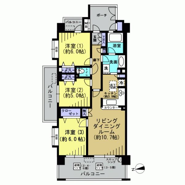 Floor plan. 3LDK, Price 25,900,000 yen, Occupied area 71.82 sq m , Balcony area 20.58 sq m