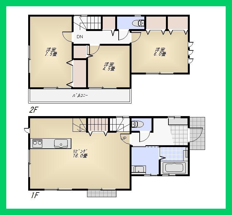Floor plan. (Building 2), Price 39,800,000 yen, 3LDK, Land area 105.8 sq m , Building area 84.46 sq m
