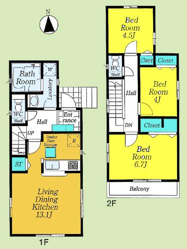 Floor plan. (Building 2), Price 28.8 million yen, 3LDK, Land area 93.4 sq m , Building area 72.49 sq m