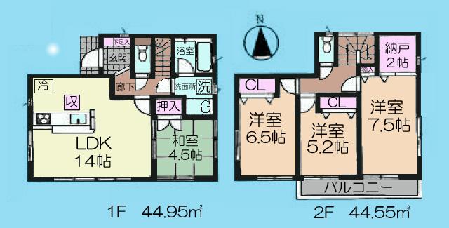 Floor plan. (1 Building), Price 38,800,000 yen, 4LDK, Land area 113.97 sq m , Building area 89.5 sq m