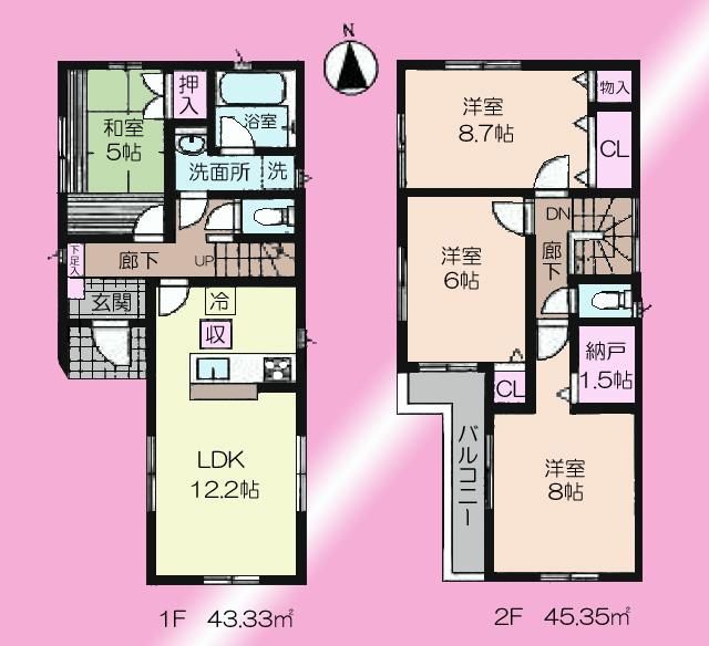 Floor plan. (Building 2), Price 36,800,000 yen, 4LDK, Land area 117.2 sq m , Building area 88.69 sq m