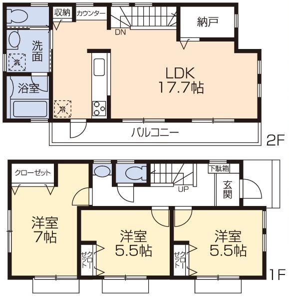 Floor plan. (D Building), Price 37,800,000 yen, 3LDK, Land area 110.44 sq m , Building area 87.58 sq m