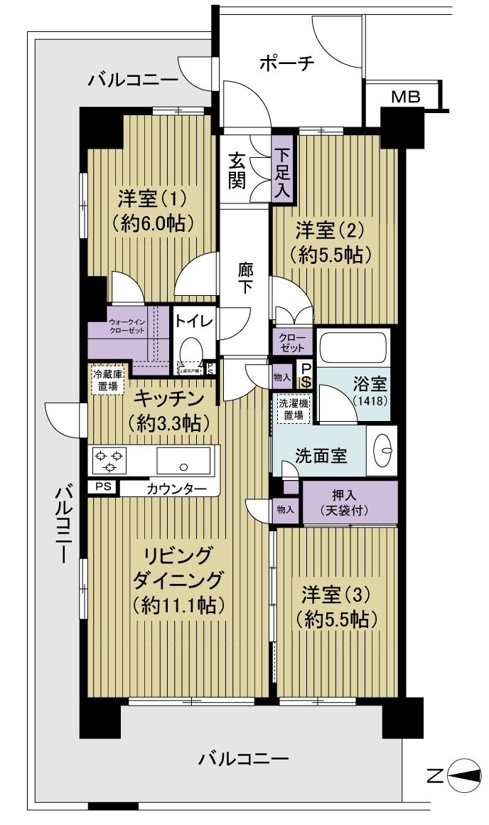 Floor plan. 3LDK, Price 31,900,000 yen, Occupied area 70.01 sq m , Balcony area 31.21 sq m privacy protect three sides lighting of the corner dwelling unit. The room is very clean your.