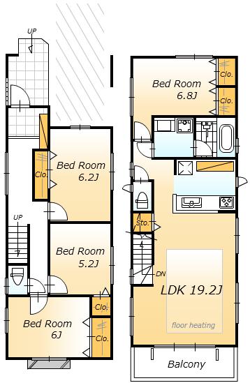 Floor plan. (A Building), Price 43,800,000 yen, 4LDK, Land area 94.71 sq m , Building area 102.37 sq m