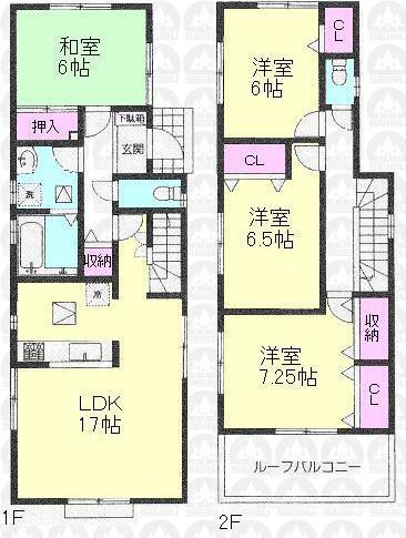Floor plan. (1 Building), Price 44,800,000 yen, 4LDK, Land area 197.03 sq m , Building area 103.5 sq m
