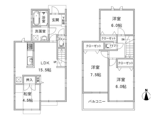 Floor plan. (Building 2), Price 33,300,000 yen, 4LDK, Land area 100 sq m , Building area 93.56 sq m